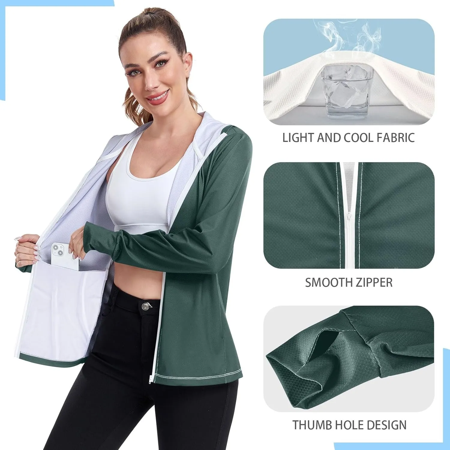 GAIGEO Black Green Women Jacket UPF 50  Womens Sun Protection Clothing, Cooling and Lightweight, S