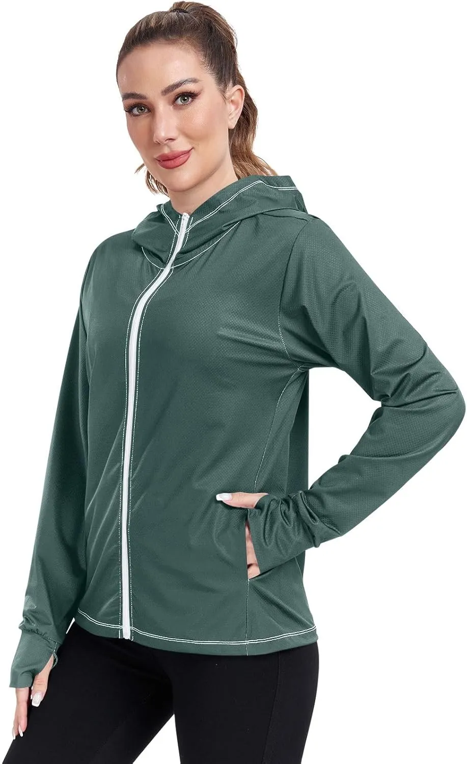 GAIGEO Black Green Women Jacket UPF 50  Womens Sun Protection Clothing, Cooling and Lightweight, S