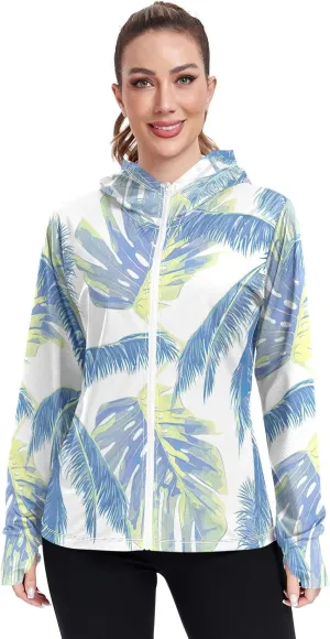 GAIGEO Blue Jungle Palm Trees Women Jacket XL Uv Clothing for Women Sun Protection with Thumb Holes and Pockets