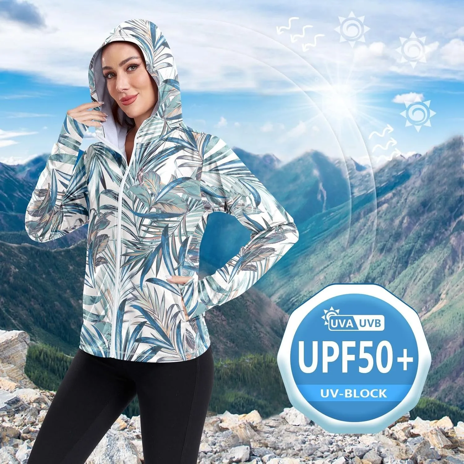 GAIGEO Colorful Pineapple Tropical Leaf Women Jacket UPF 50  Summer Jacket Women, Cooling and Lightweight, S
