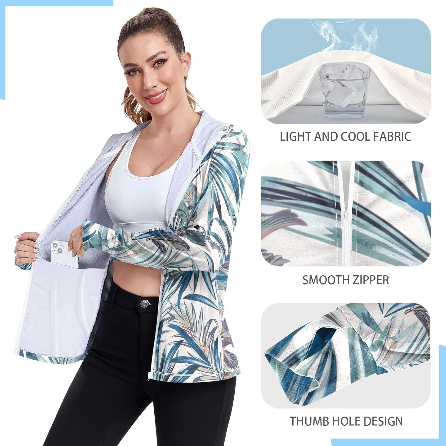 GAIGEO Colorful Pineapple Tropical Leaf Women Jacket UPF 50  Summer Jacket Women, Cooling and Lightweight, S