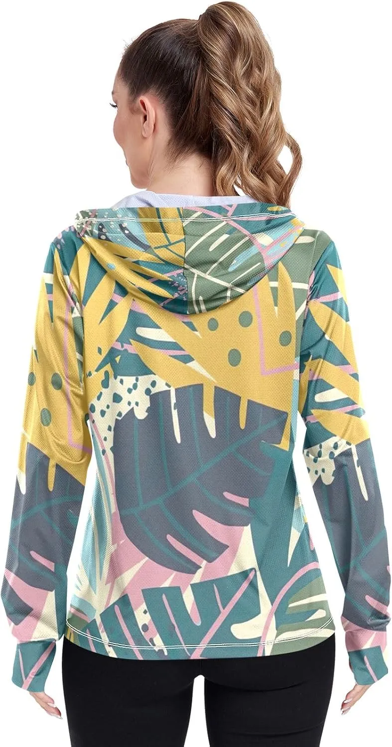 GAIGEO Exotic Leaves Collage Women Jacket Lightweight UPF 50  Upf Clothing Women with Zip Pockets, XXL