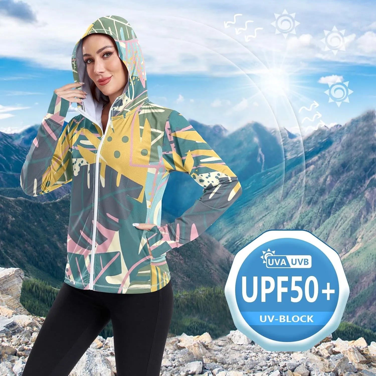GAIGEO Exotic Leaves Collage Women Jacket Lightweight UPF 50  Upf Clothing Women with Zip Pockets, XXL