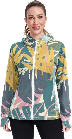 GAIGEO Exotic Leaves Collage Women Jacket Lightweight UPF 50  Upf Clothing Women with Zip Pockets, XXL