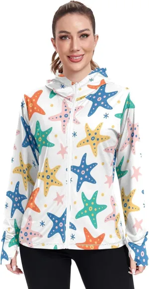 GAIGEO Starfish Blue Green Women Jacket UPF 50  Lightweight Upf Clothing Women, Breathable Fabric, S
