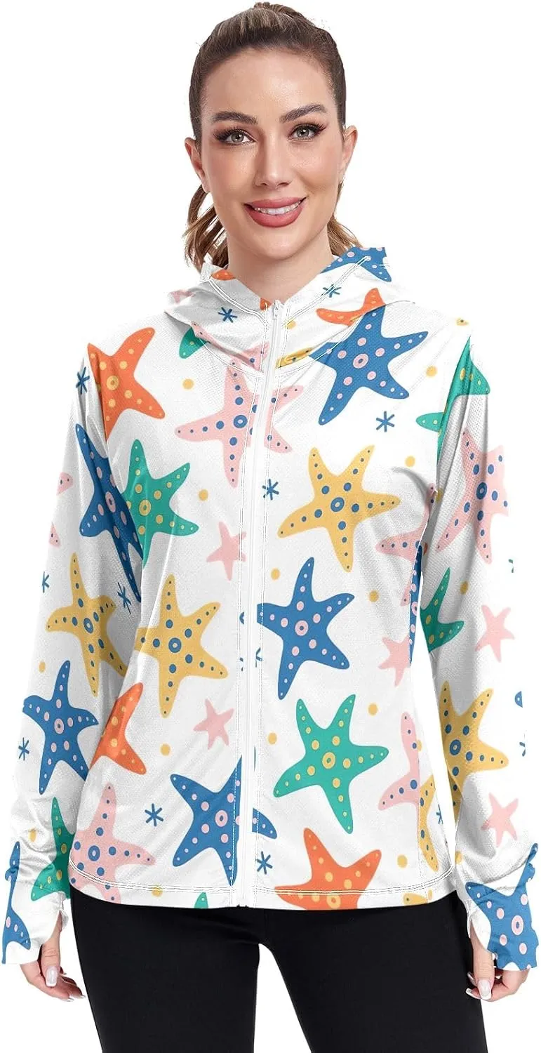 GAIGEO Starfish Blue Green Women Jacket UPF 50  Lightweight Upf Clothing Women, Breathable Fabric, S