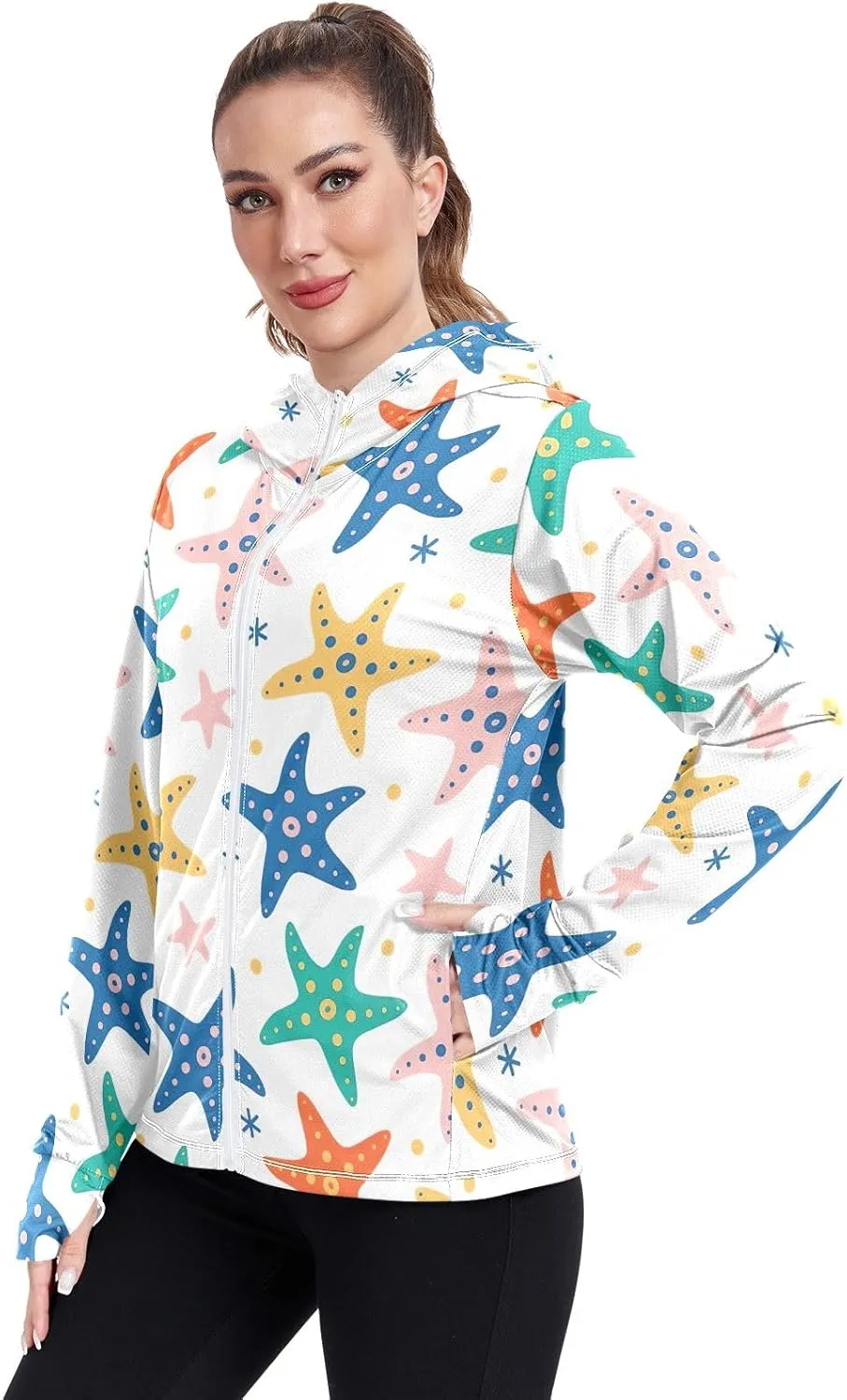 GAIGEO Starfish Blue Green Women Jacket UPF 50  Lightweight Upf Clothing Women, Breathable Fabric, S