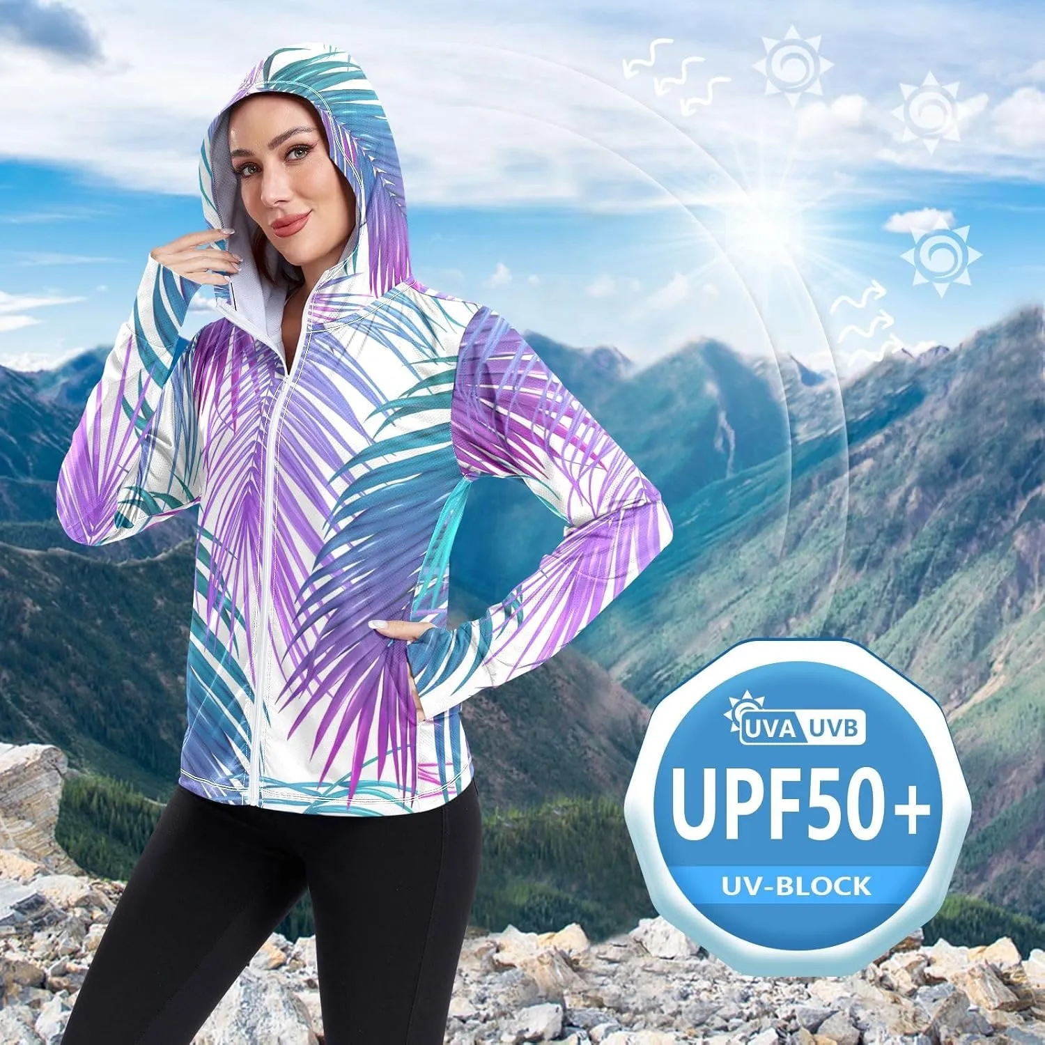 GAIGEO Tropic Leaves Neon Colors Women Jacket UPF 50  Summer Jacket Women, Cooling and Lightweight, S
