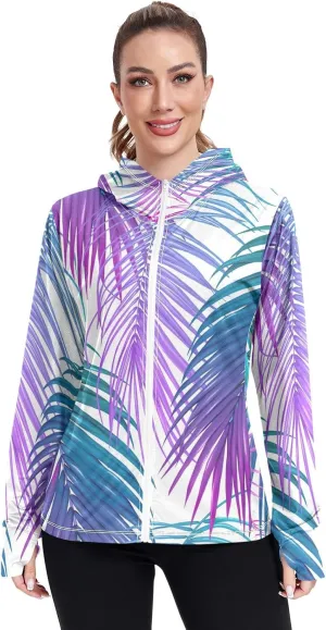 GAIGEO Tropic Leaves Neon Colors Women Jacket UPF 50  Summer Jacket Women, Cooling and Lightweight, S