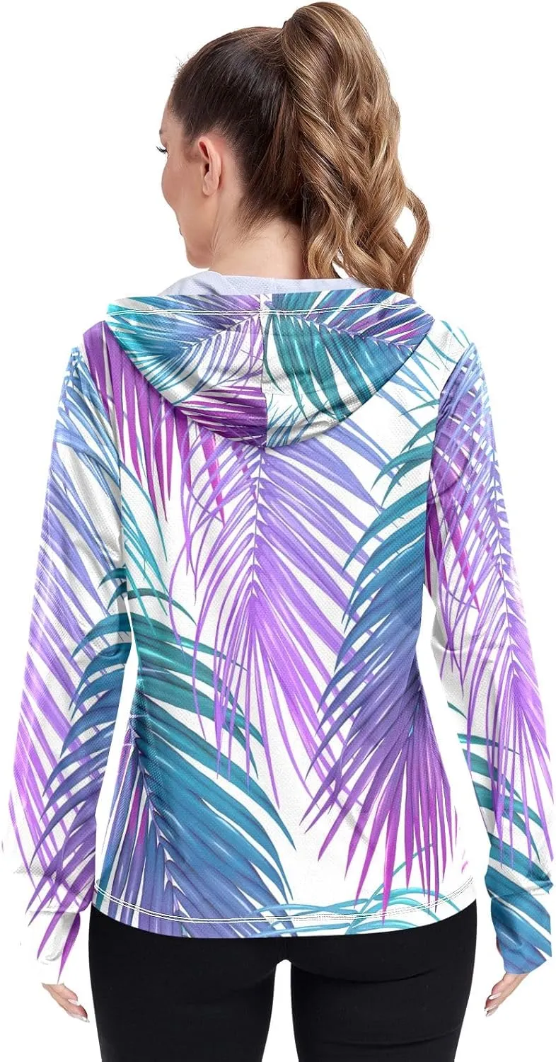GAIGEO Tropic Leaves Neon Colors Women Jacket UPF 50  Summer Jacket Women, Cooling and Lightweight, S
