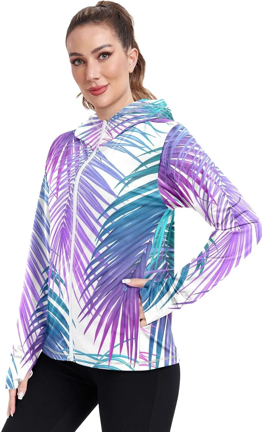 GAIGEO Tropic Leaves Neon Colors Women Jacket UPF 50  Summer Jacket Women, Cooling and Lightweight, S