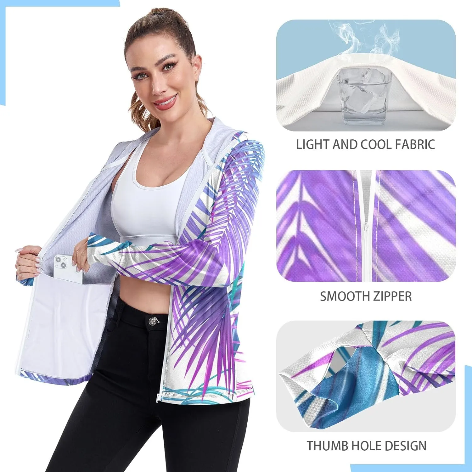 GAIGEO Tropic Leaves Neon Colors Women Jacket UPF 50  Summer Jacket Women, Cooling and Lightweight, S