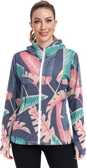 GAIGEO Tropical Coconut Tree Flowers Women Jacket Outdoor UPF 50  Sun Protective Clothing Women, Secure Pocket, XXL