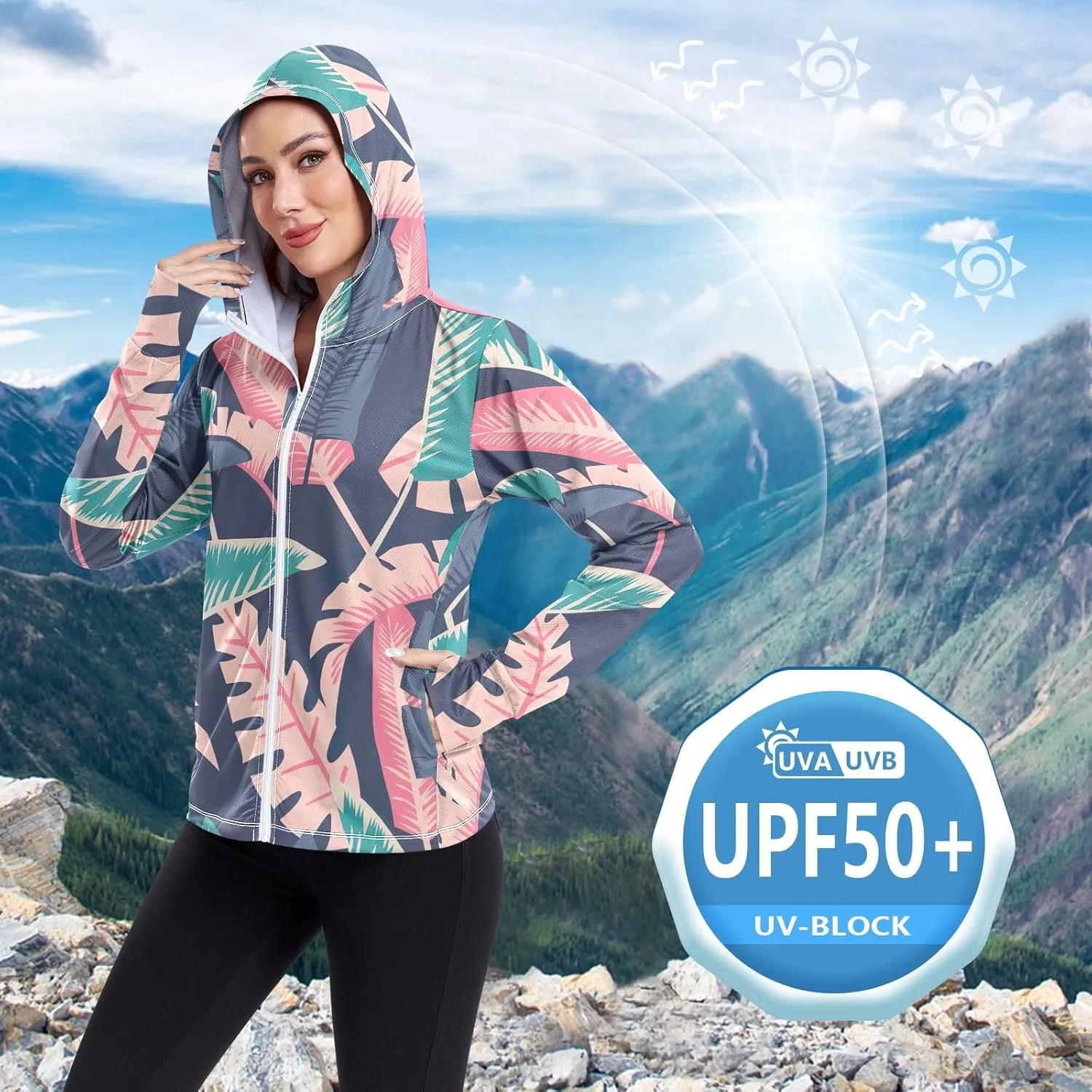 GAIGEO Tropical Coconut Tree Flowers Women Jacket Outdoor UPF 50  Sun Protective Clothing Women, Secure Pocket, XXL