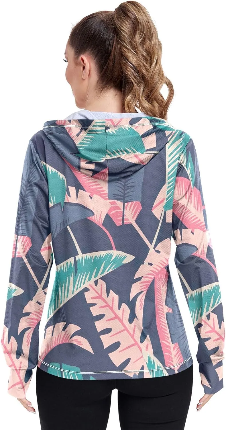 GAIGEO Tropical Coconut Tree Flowers Women Jacket Outdoor UPF 50  Sun Protective Clothing Women, Secure Pocket, XXL