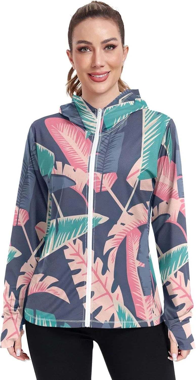 GAIGEO Tropical Coconut Tree Flowers Women Jacket Outdoor UPF 50  Sun Protective Clothing Women, Secure Pocket, XXL