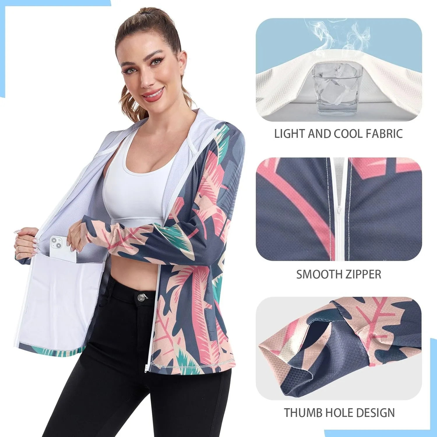 GAIGEO Tropical Coconut Tree Flowers Women Jacket Outdoor UPF 50  Sun Protective Clothing Women, Secure Pocket, XXL