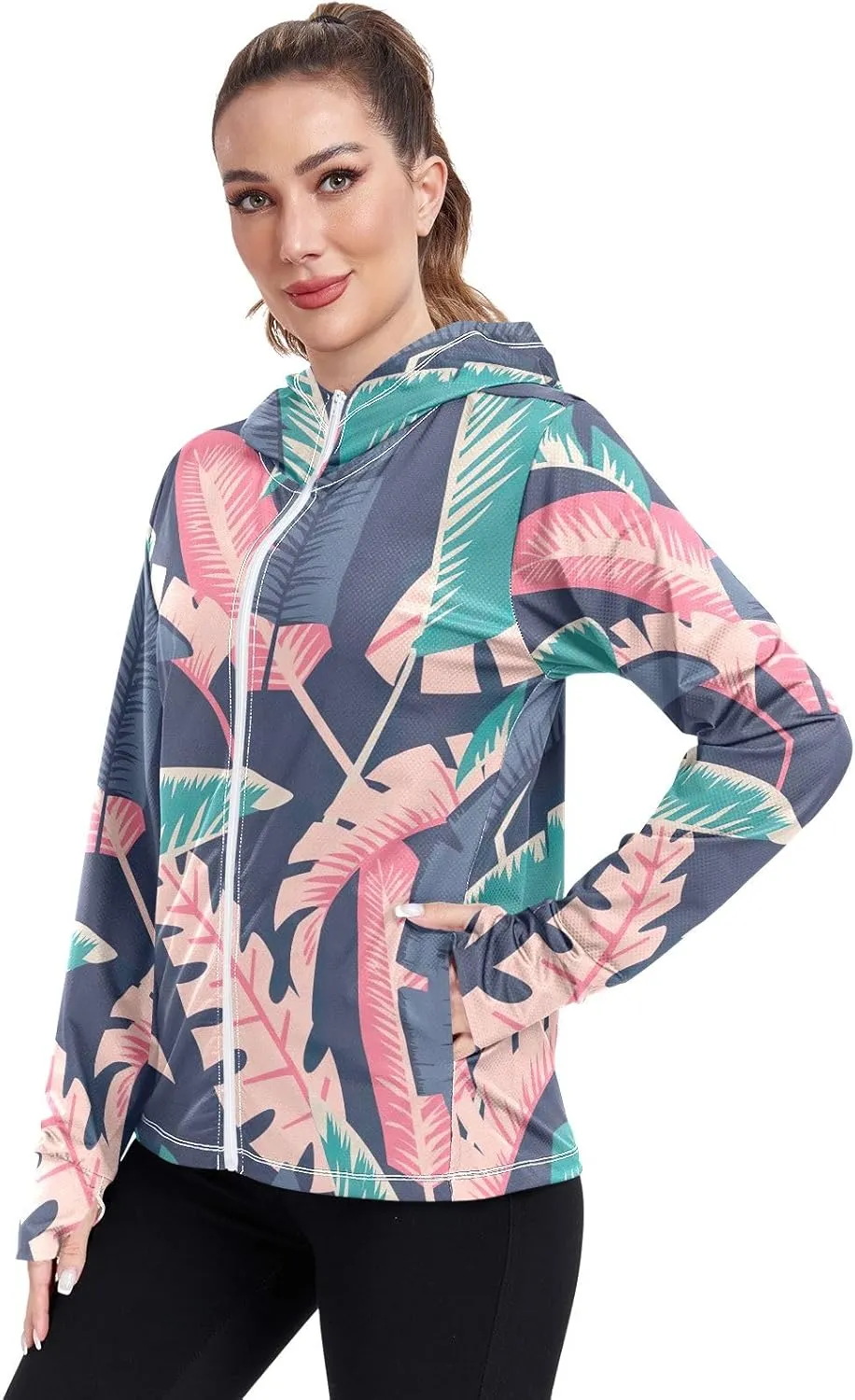 GAIGEO Tropical Coconut Tree Flowers Women Jacket Outdoor UPF 50  Sun Protective Clothing Women, Secure Pocket, XXL
