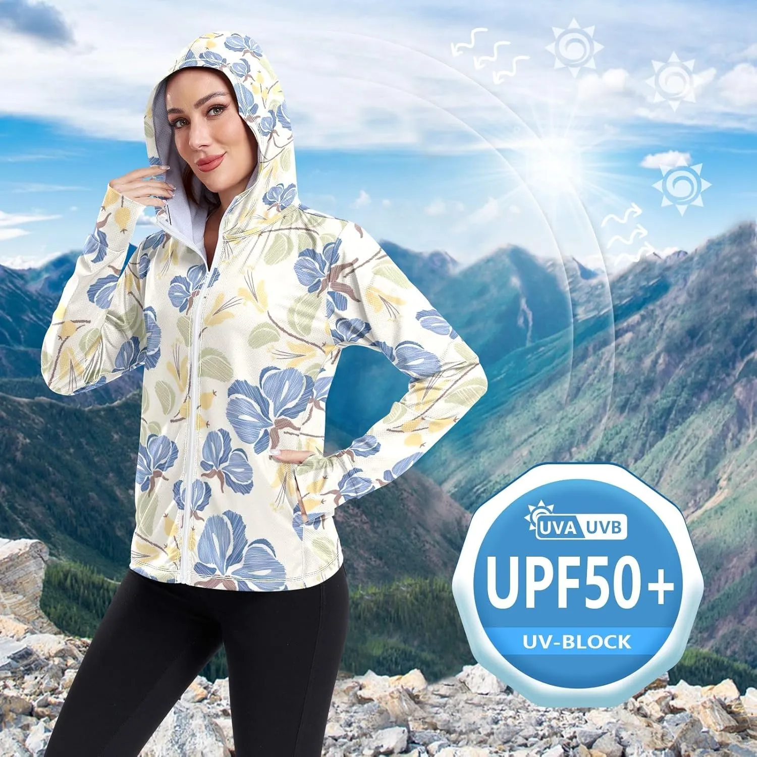 GAIGEO Tropical Palms Bushes White Women Jacket UPF 50  Summer Jackets for Women, Cooling and Lightweight, S