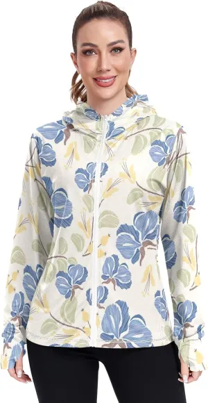 GAIGEO Tropical Palms Bushes White Women Jacket UPF 50  Summer Jackets for Women, Cooling and Lightweight, S