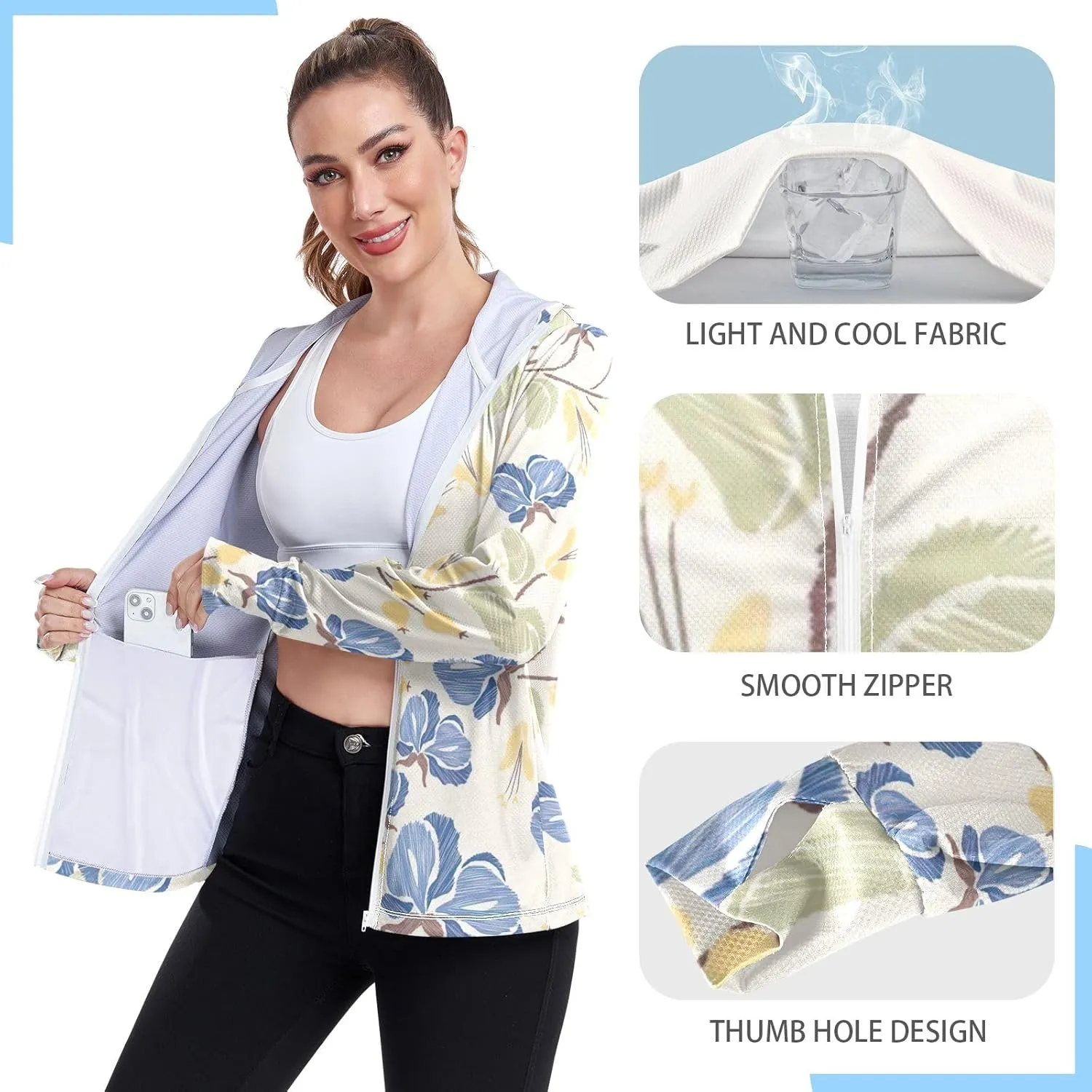 GAIGEO Tropical Palms Bushes White Women Jacket UPF 50  Summer Jackets for Women, Cooling and Lightweight, S