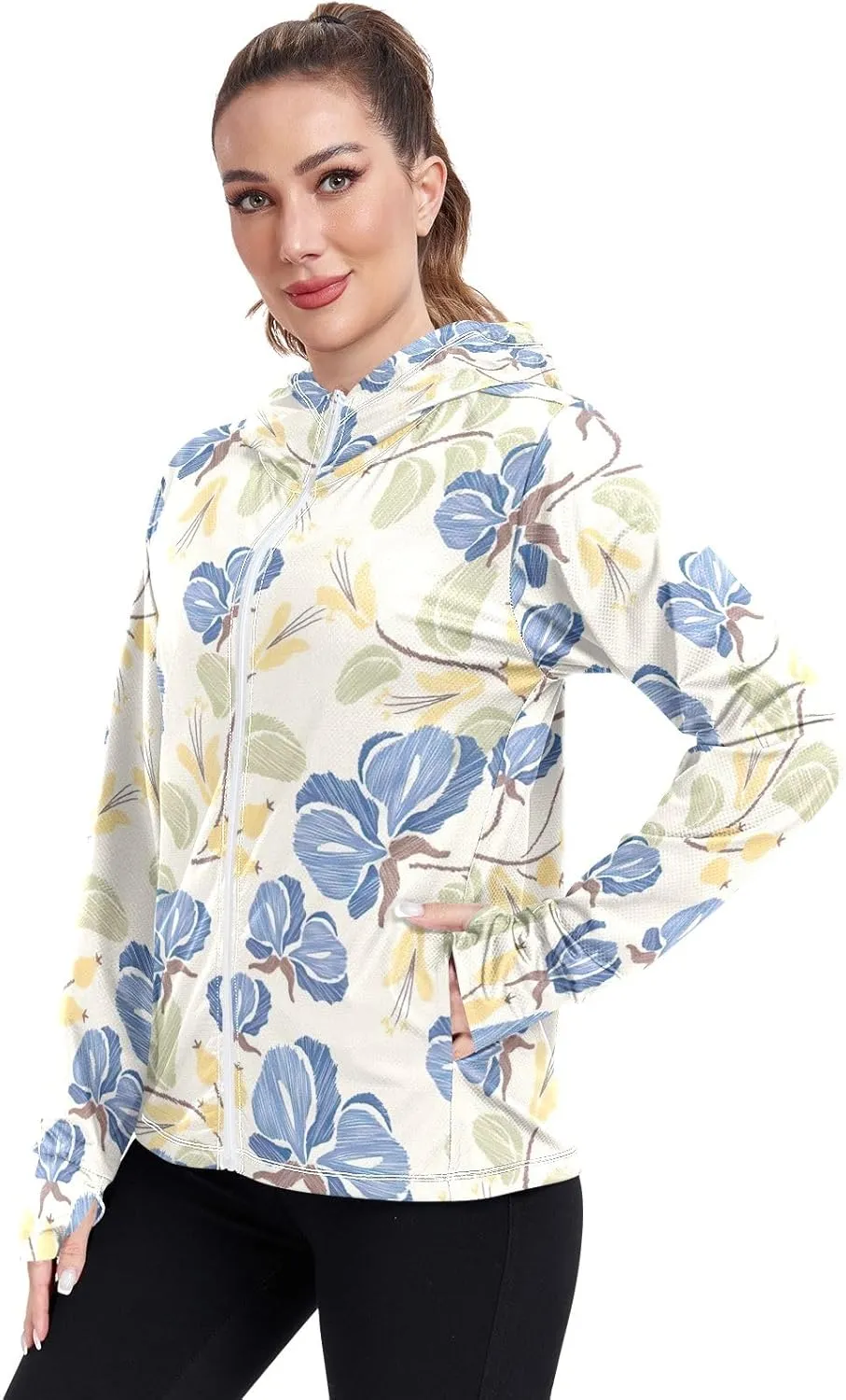 GAIGEO Tropical Palms Bushes White Women Jacket UPF 50  Summer Jackets for Women, Cooling and Lightweight, S