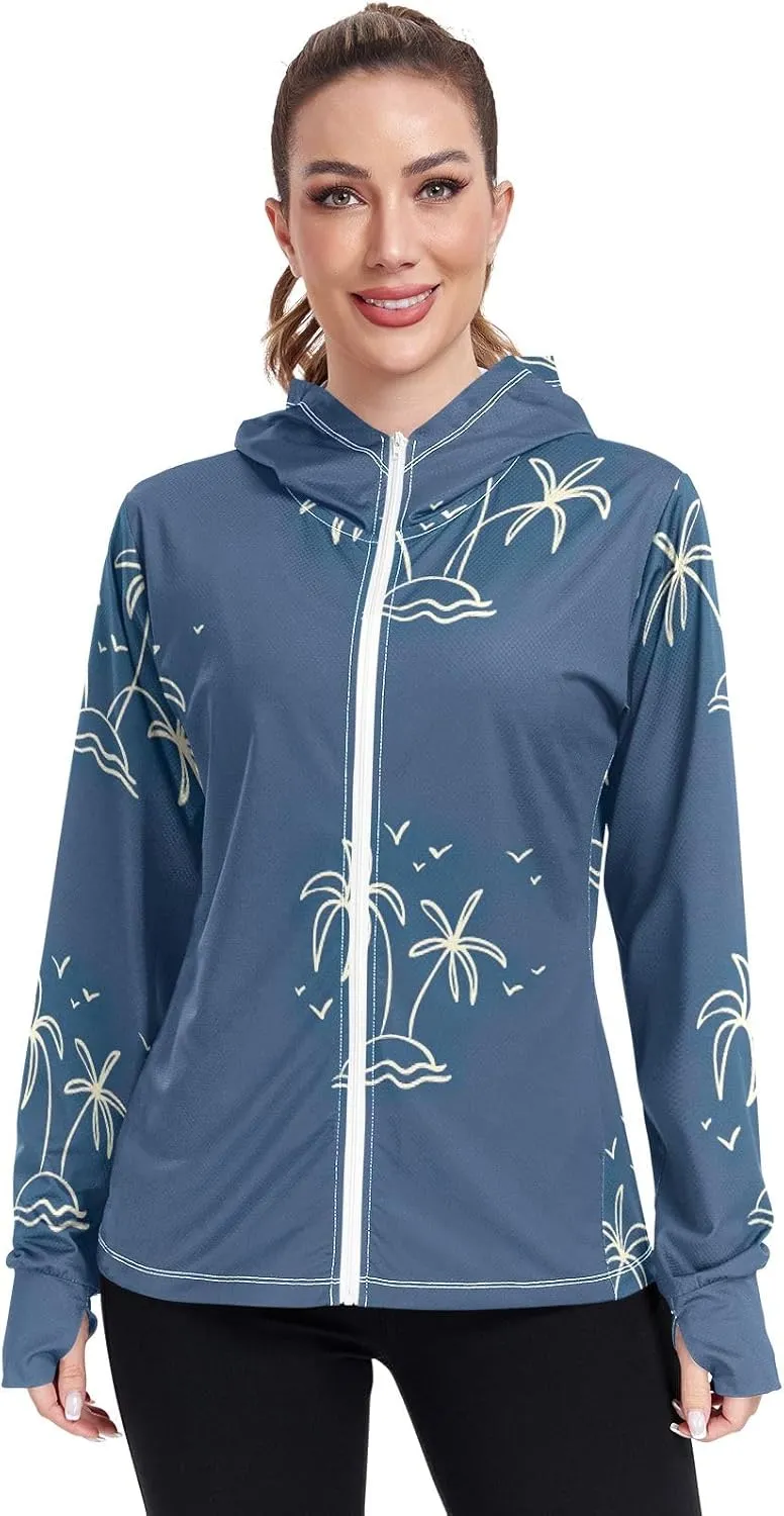 GAIGEO Vintage Tropical Leaves Women Jacket UPF 50  Sun Protection Clothing Women, Cooling and Lightweight, S