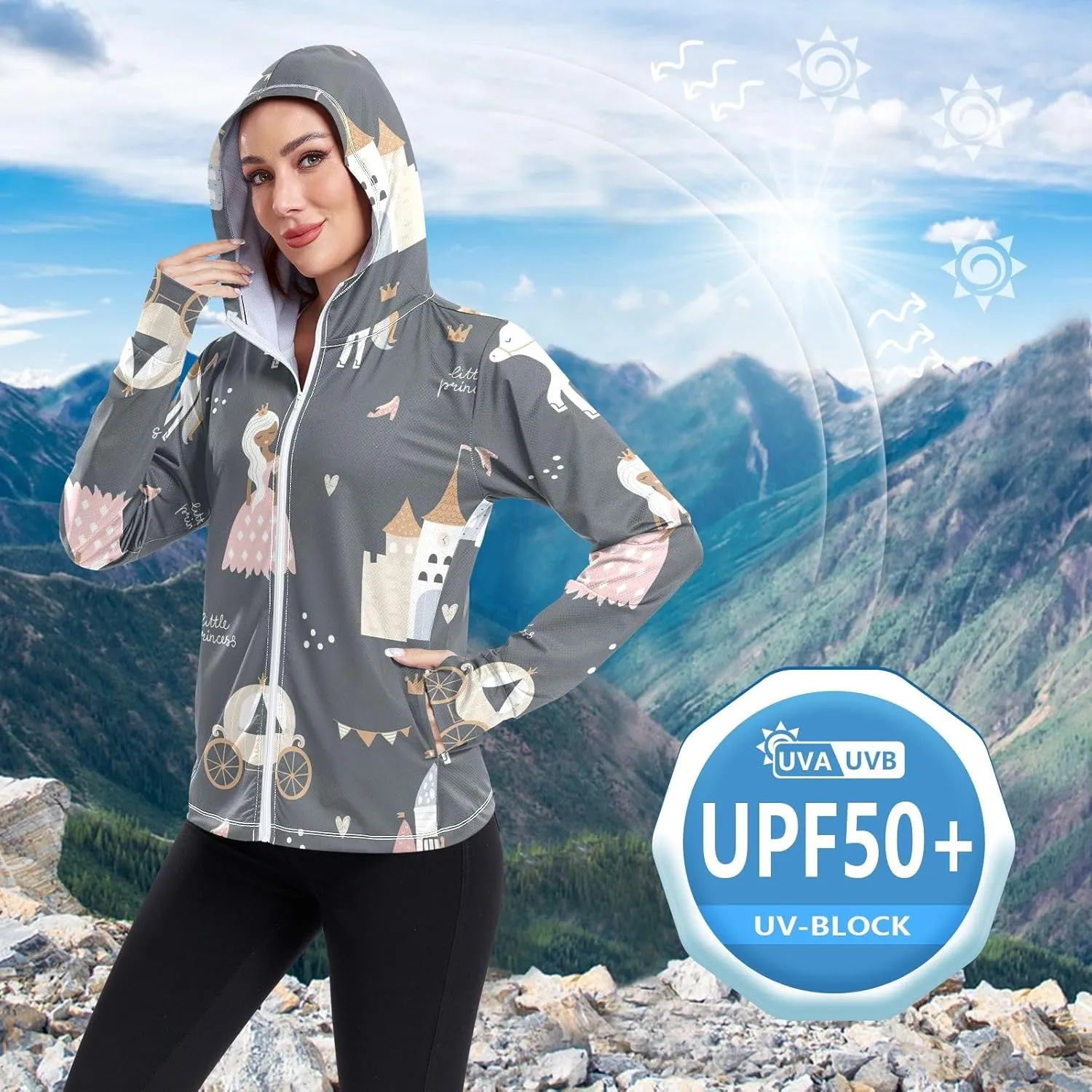 GAIGEO Vintage Tropical Leaves Women Jacket UPF 50  Sun Protection Clothing Women, Cooling and Lightweight, S