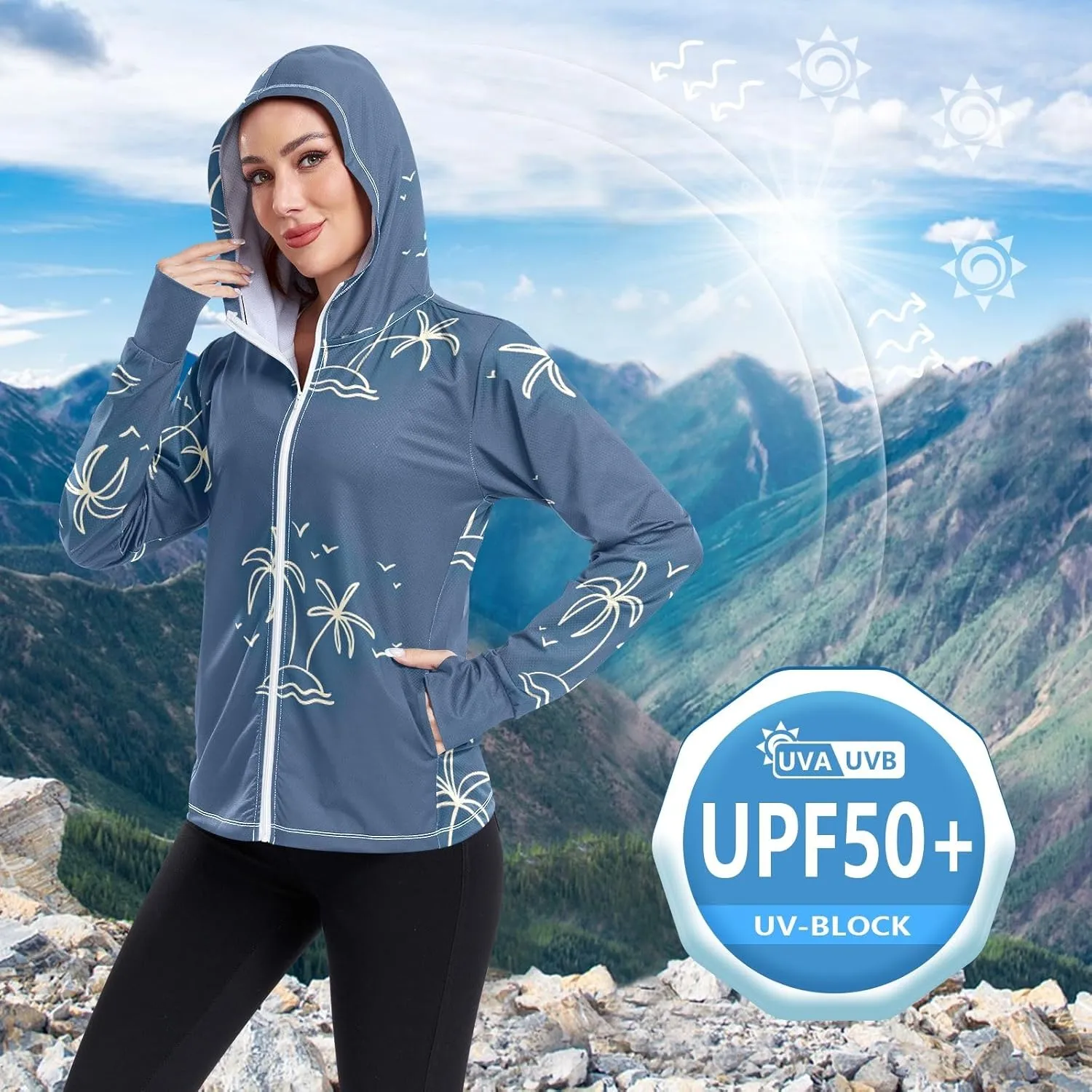 GAIGEO Vintage Tropical Leaves Women Jacket UPF 50  Sun Protection Clothing Women, Cooling and Lightweight, S