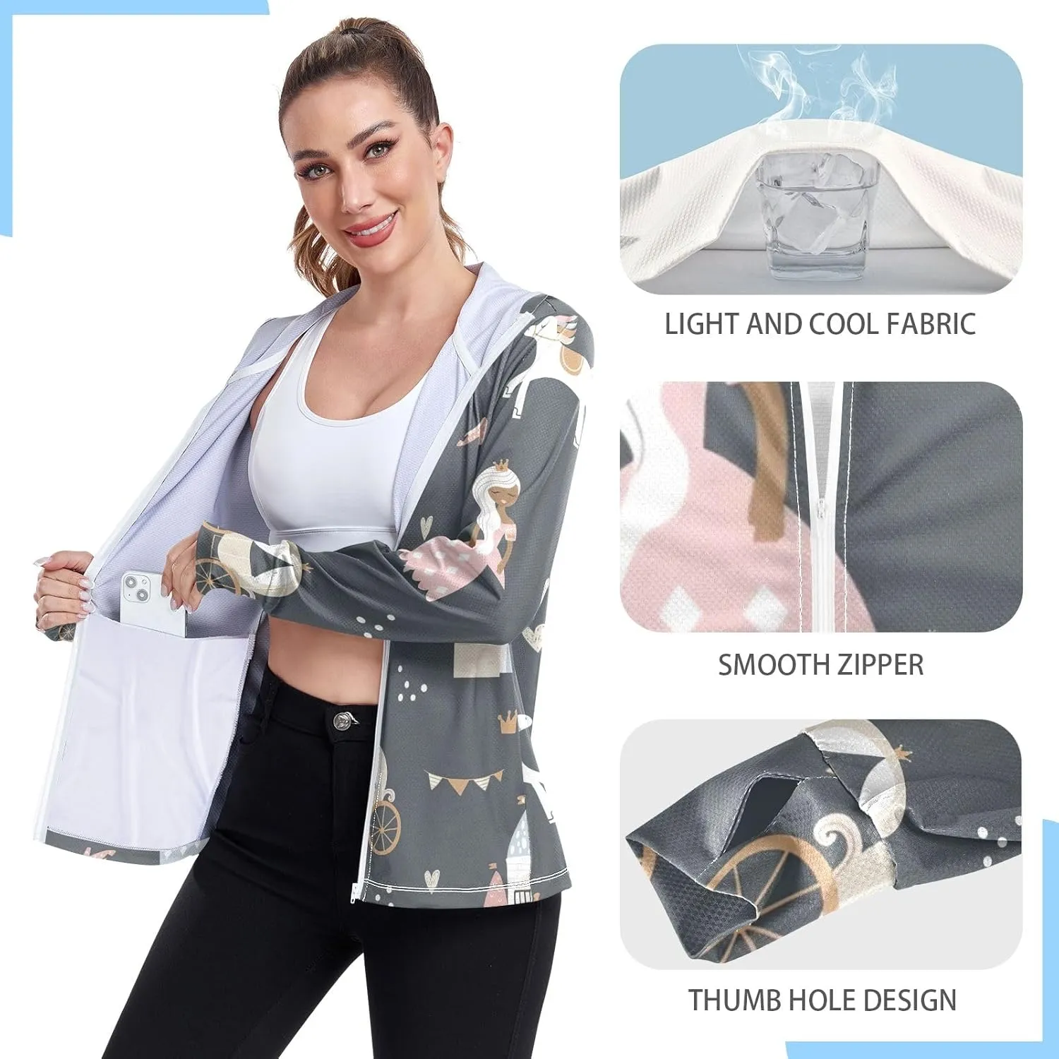 GAIGEO Vintage Tropical Leaves Women Jacket UPF 50  Sun Protection Clothing Women, Cooling and Lightweight, S