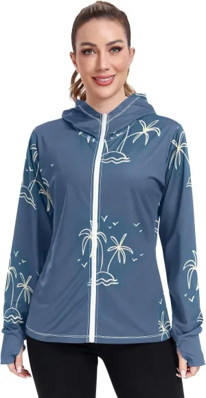 GAIGEO Vintage Tropical Leaves Women Jacket UPF 50  Sun Protection Clothing Women, Cooling and Lightweight, S