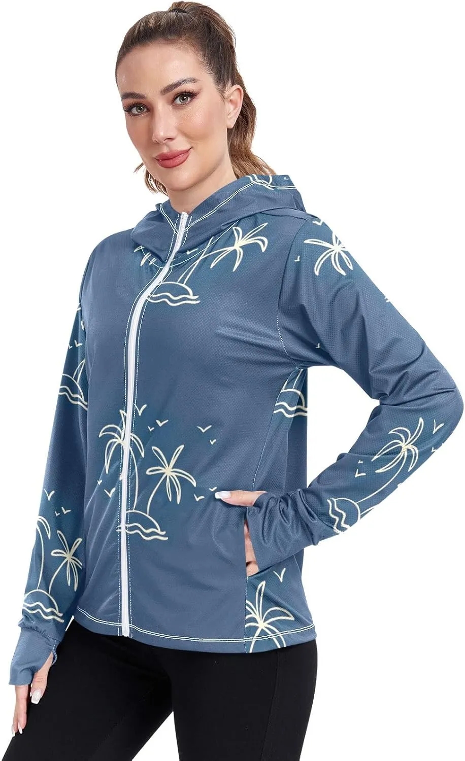 GAIGEO Vintage Tropical Leaves Women Jacket UPF 50  Sun Protection Clothing Women, Cooling and Lightweight, S