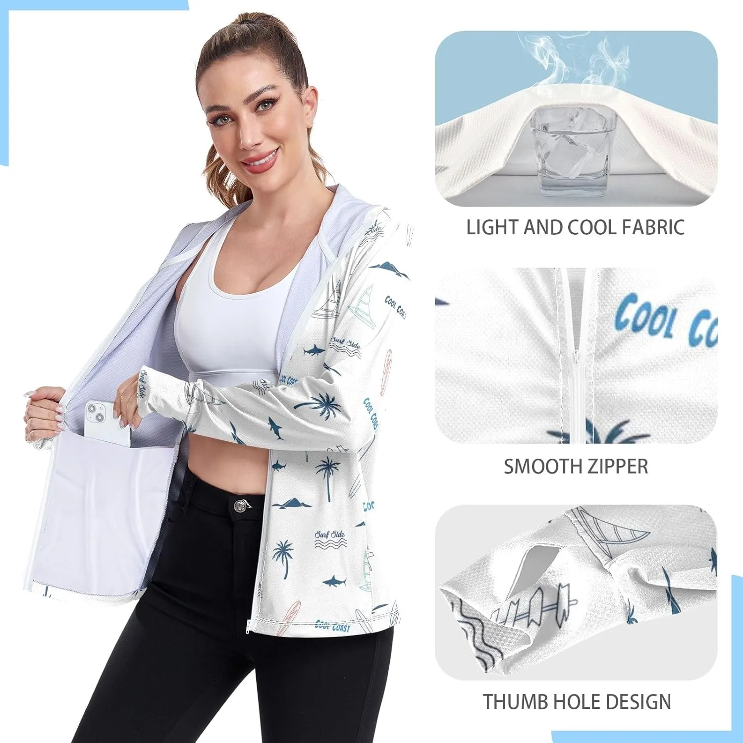 GAIGEO Vintage Tropical Leaves Women Jacket UPF 50  Sun Protection Clothing Women, Cooling and Lightweight, S