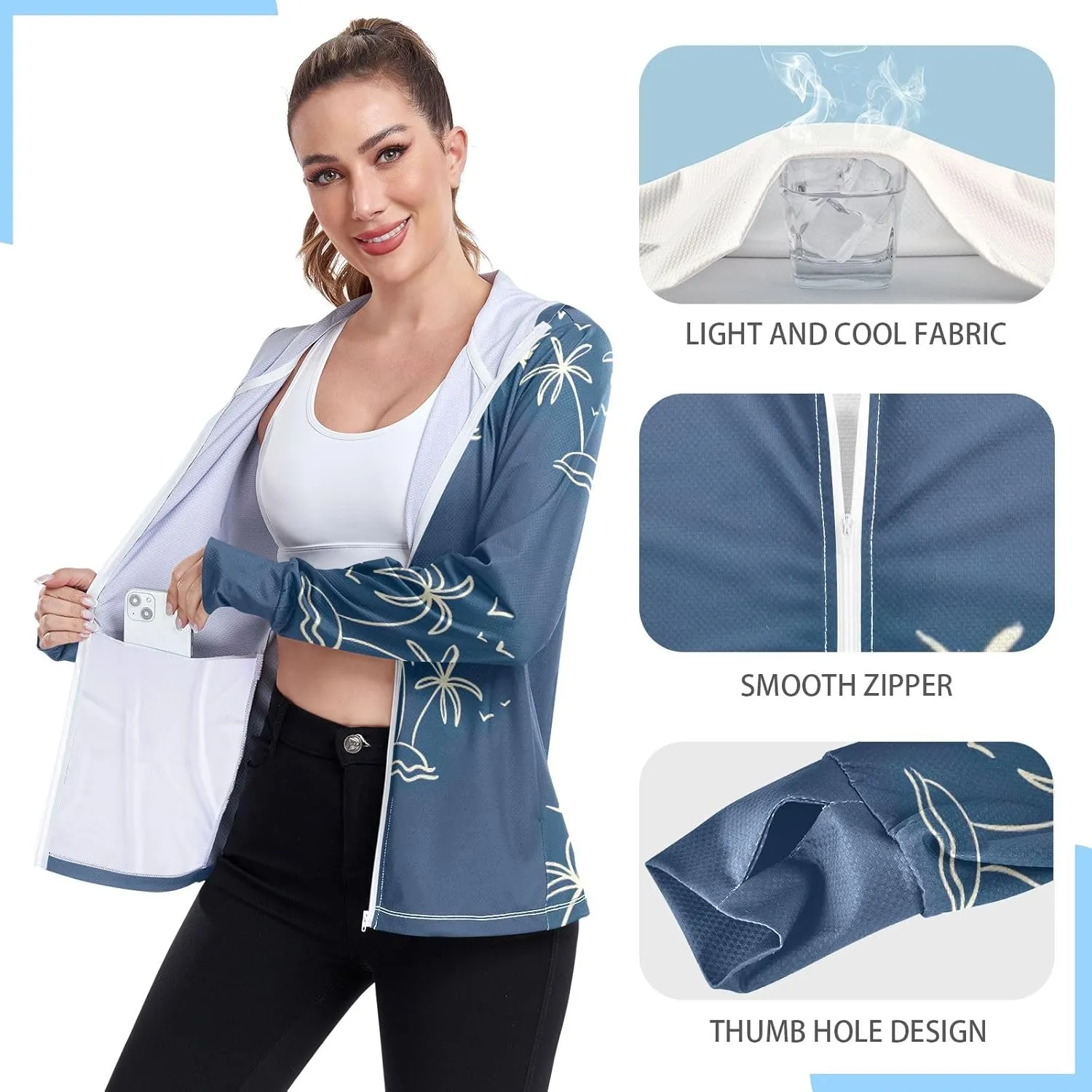 GAIGEO Vintage Tropical Leaves Women Jacket UPF 50  Sun Protection Clothing Women, Cooling and Lightweight, S