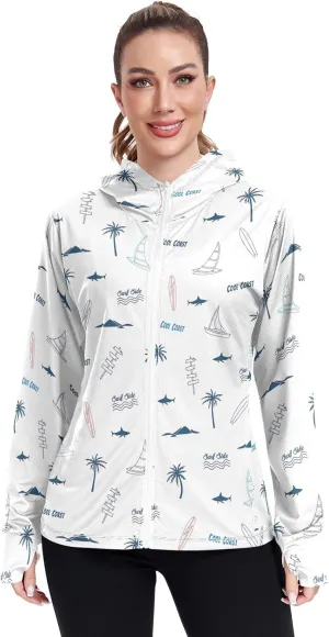 GAIGEO Vintage Tropical Leaves Women Jacket UPF 50  Sun Protection Clothing Women, Cooling and Lightweight, S