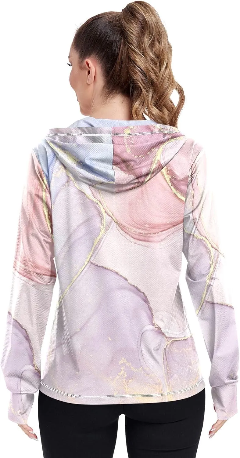 GAIGEO Yellow Flower Leaves Green Women Jacket UPF 50  Uv Clothing for Women Sun Protection, Hooded Design Thumb Holes, S