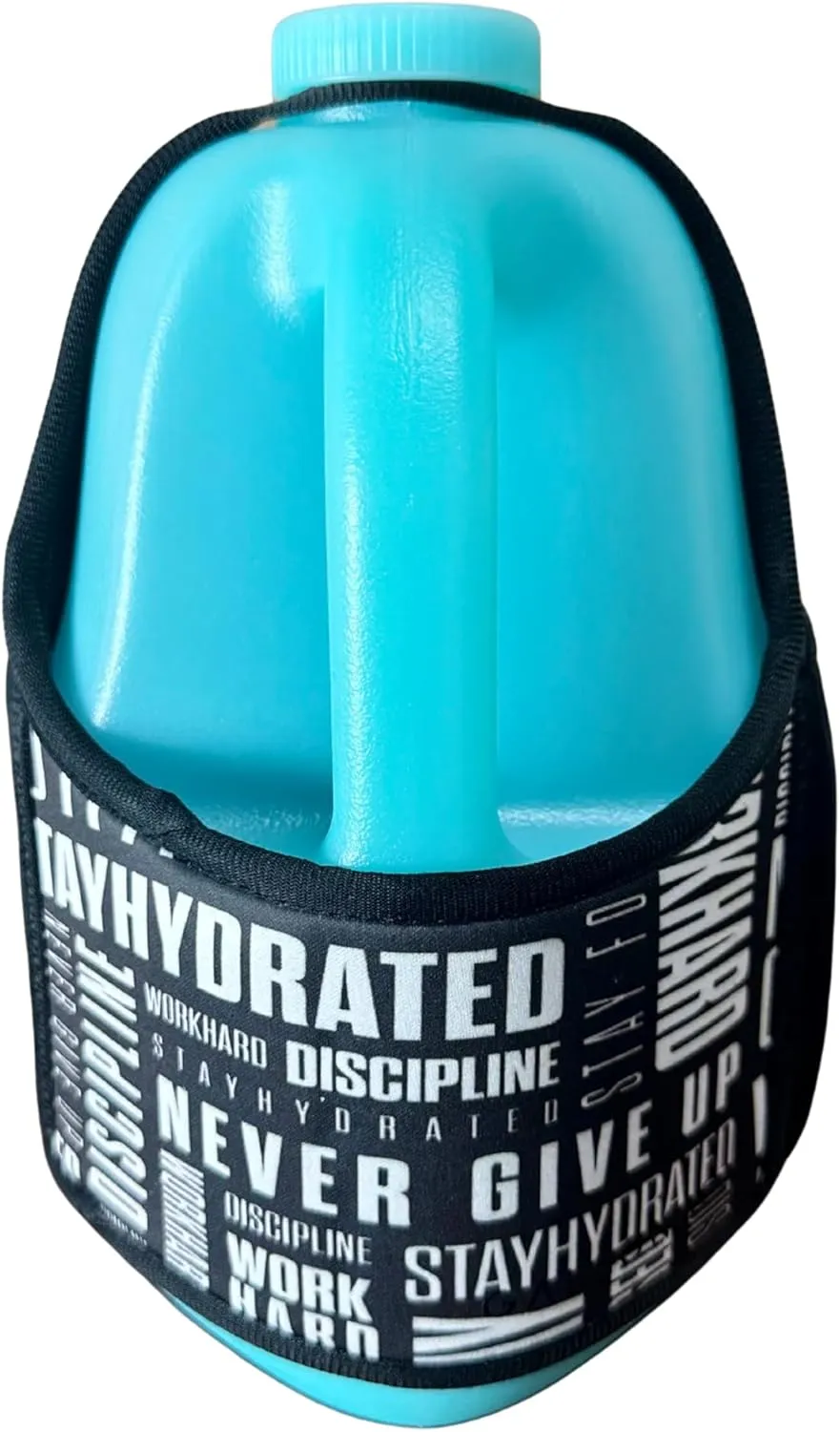 Gallon Gear 1 Gallon Large Water Bottle with Cover - BPA Free Plastic, Reusable Water Jug and Neoprene Cooling & Insulated Carrier with Storage Pockets (Aqua/Motivation Black/White)