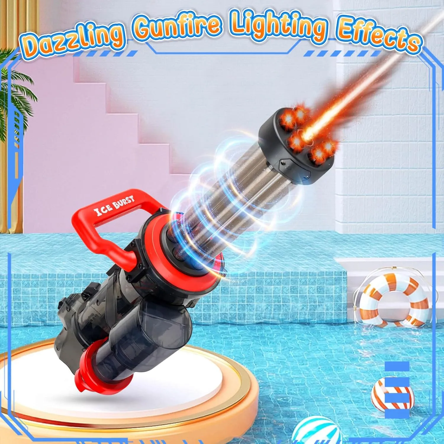 Gatling Electric Water Gun, Automatic Powerful Squirt Gun Long Range High Capacity WaterGun with Plumbing & Backpack, Strongest Water Blasters Cool Summer Water Toy Gifts for Kids & Adults