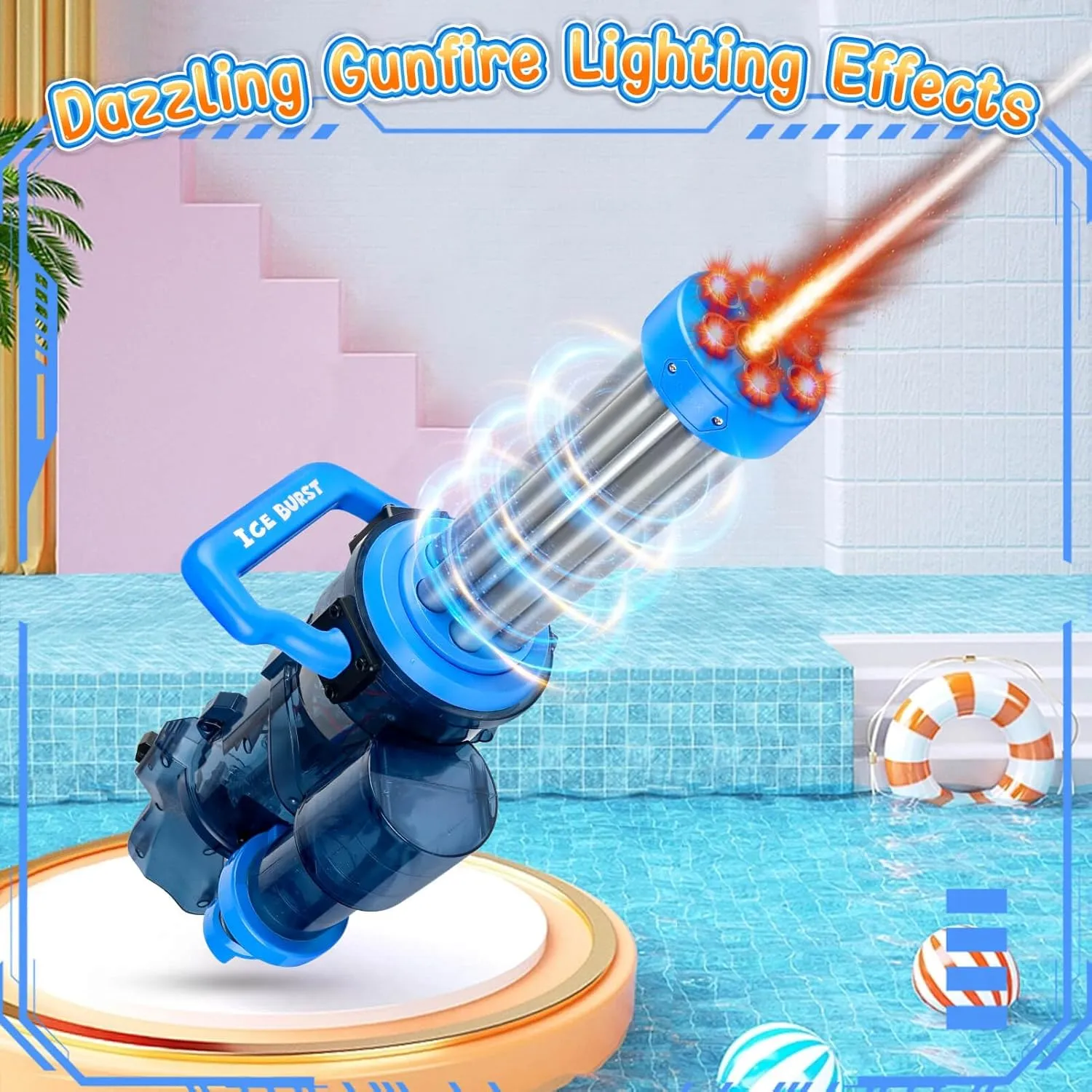 Gatling Electric Water Gun, Automatic Powerful Squirt Gun Long Range High Capacity WaterGun with Plumbing & Backpack, Strongest Water Blasters Cool Summer Water Toy Gifts for Kids & Adults