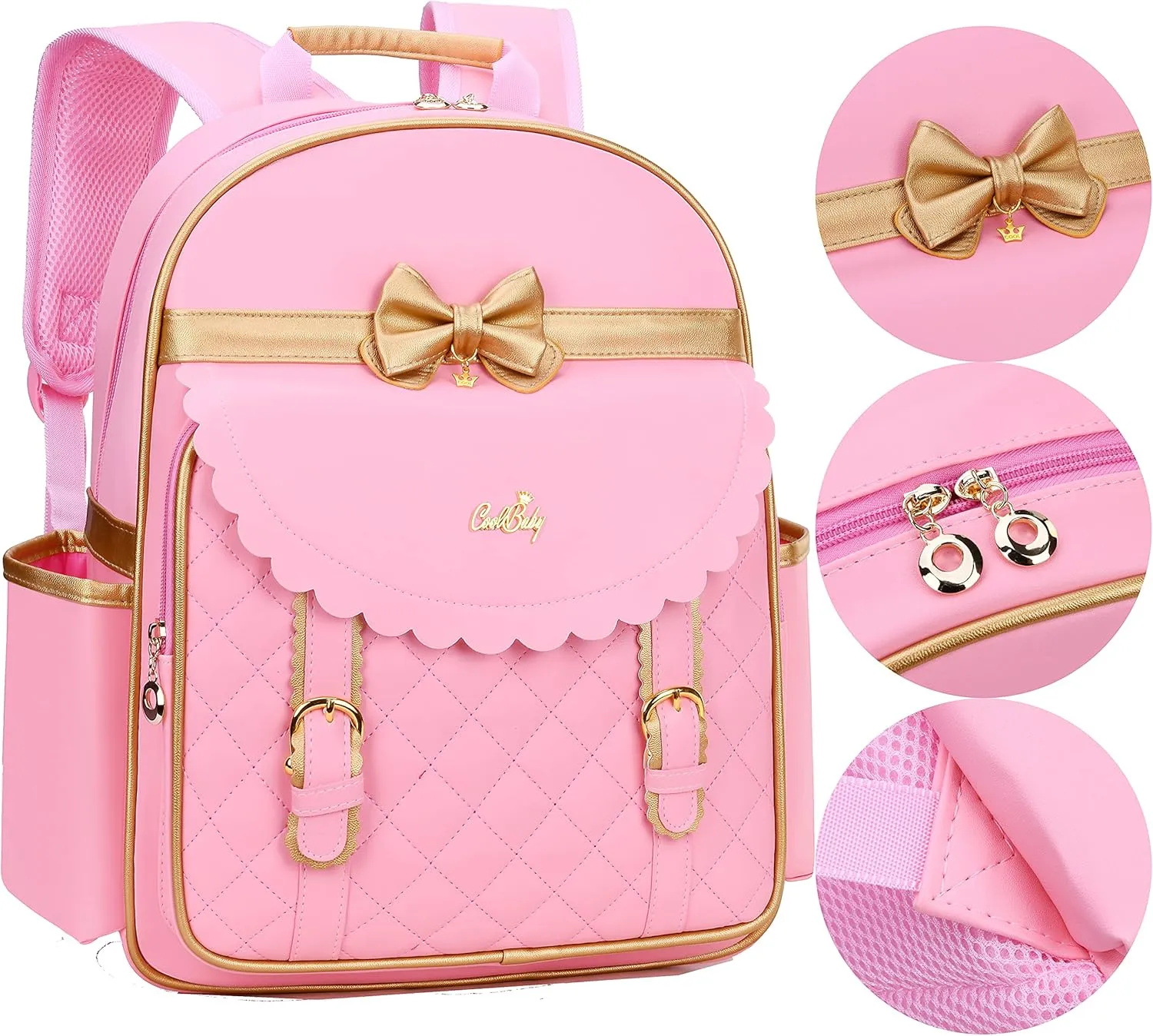 Gazigo Children Princess Waterproof PU Backpack for Girls Elementary School Girl Bookbags