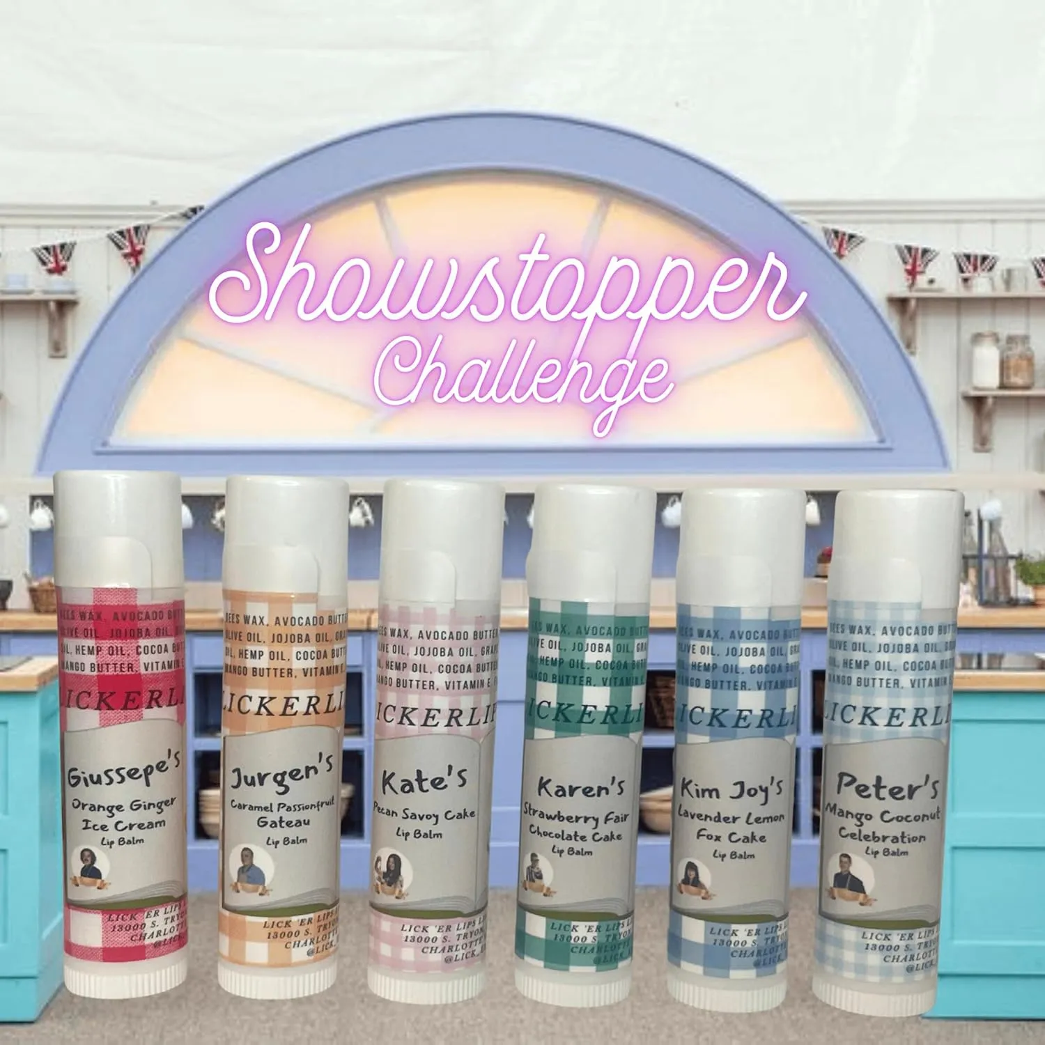 GBBO Lip Balm Set - British Bake Off Flavors - Technical Signature Showstopper - Star Baker - Three Different Sets to choose from (6 Pack, Showstopper)