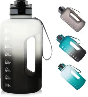 GEMFUL Half Gallon Water Bottle with Time Marker 74oz BPA-Free Leakproof Jug for Gym Workout 2.2L Large Capacity (White/Black no Straw)