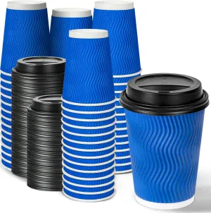 Ginkgo 60 Pack 12 oz Disposable Coffee Cups with Lids, Double Wall Insulated Ripple Paper Cups, Leak Proof To Go Coffee Cups for Hot Beverages