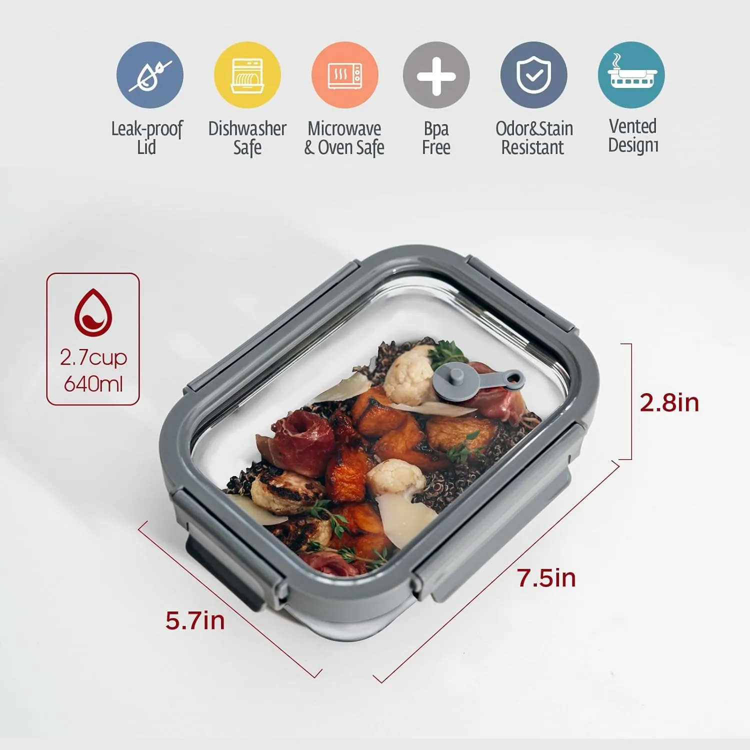 Glass Food Storage Containers with Glass Lids, Microwave Safe Glass Food Container Set, Aitight Glass Meal Prep Container Set, LeakProof, slicone sleeve,100% Plastic Free, 5 Pack 22oz