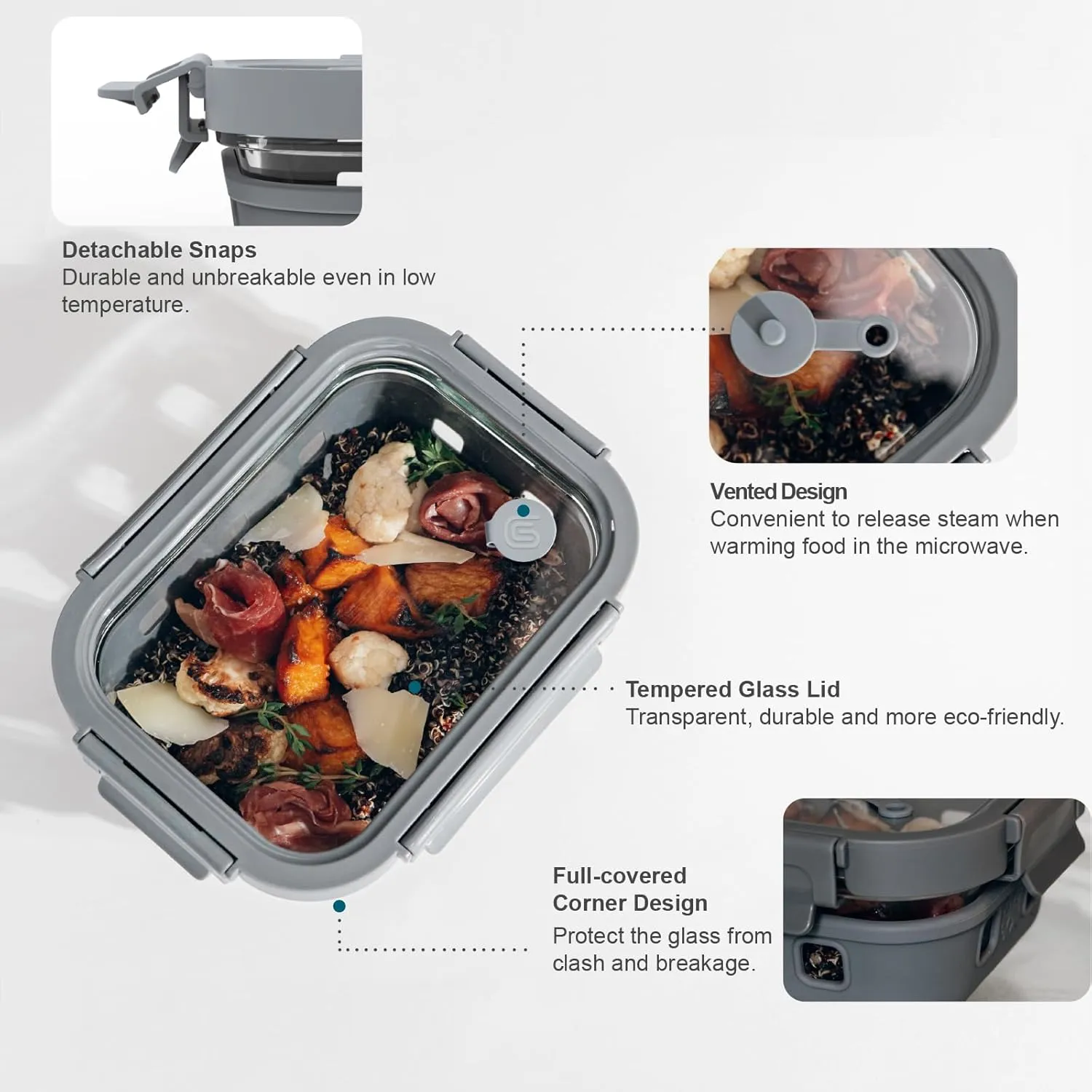 Glass Food Storage Containers with Glass Lids, Microwave Safe Glass Food Container Set, Aitight Glass Meal Prep Container Set, LeakProof, slicone sleeve,100% Plastic Free, 5 Pack 22oz