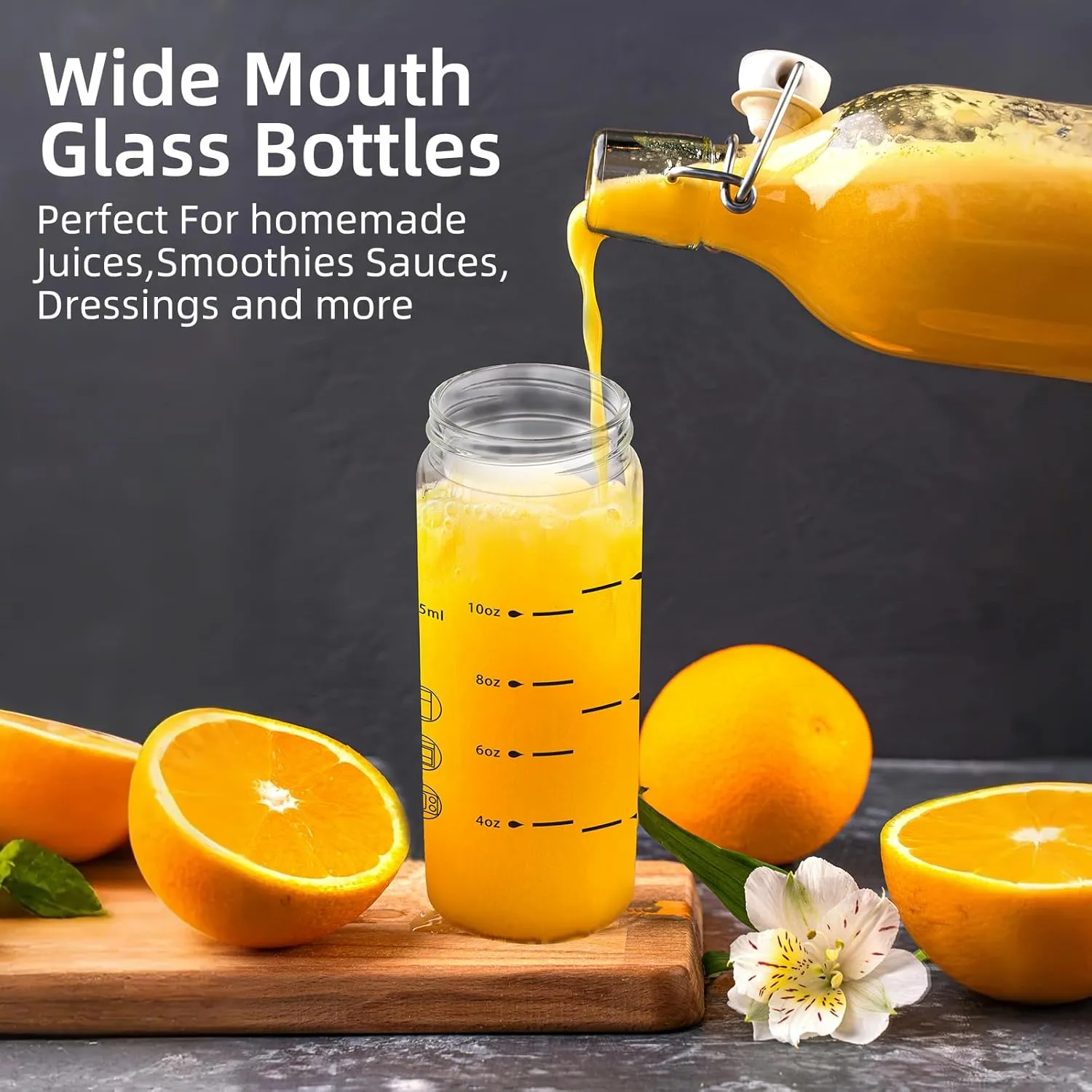 Glass Juice Bottles 12oz-2 Pack Wide Mouth Glass Water Bottles with Lids and Sleeve- for Juicing Smoothies Protein Reusable Stainless Steel Lids Leak Proof Borosilicate