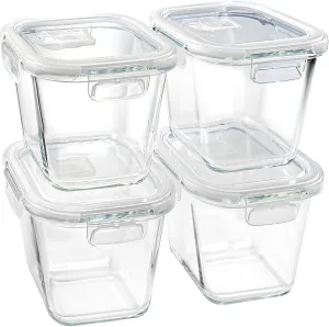 Glass Soup Containers with Lids 32 oz, 4 Cup Borosilicate Glass Food Storage Containers, Microwave & Freezer Safe Jars, Small Square Meal Prep Bowl for Salad, Fruit, Lunch, Ice Cream, Travel, 4 Pack