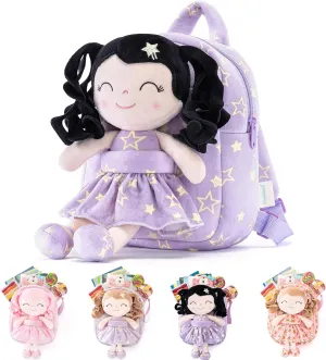 Gloveleya Toddler Backpack Baby Girl Gifts Curly Hair Plush Figures Dress Backpack Kids Backpack Curly Hair Spring Girl - Black Head Purple Star 9inches