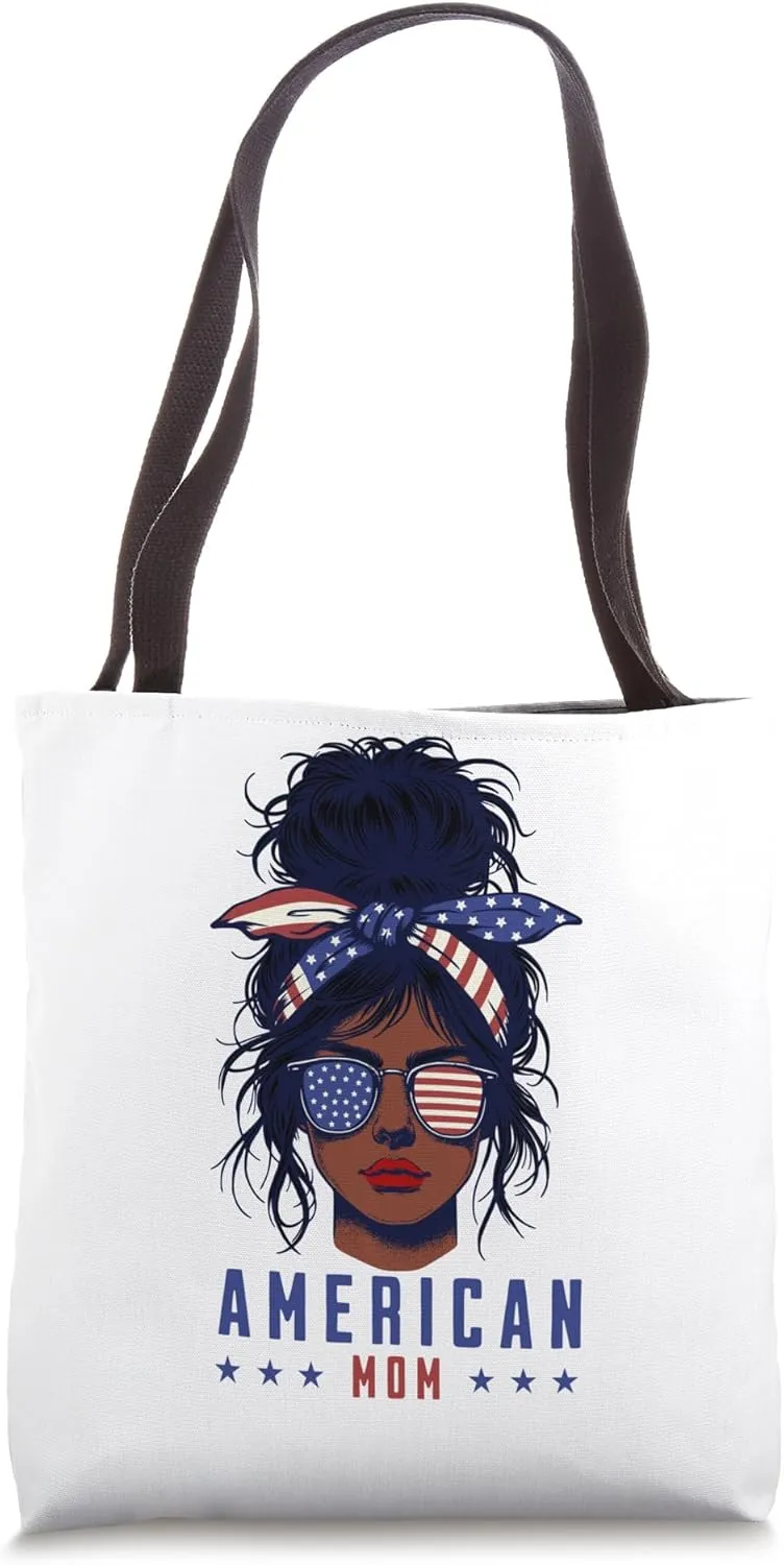 Glowing proud patriotic black American mom Tote Bag