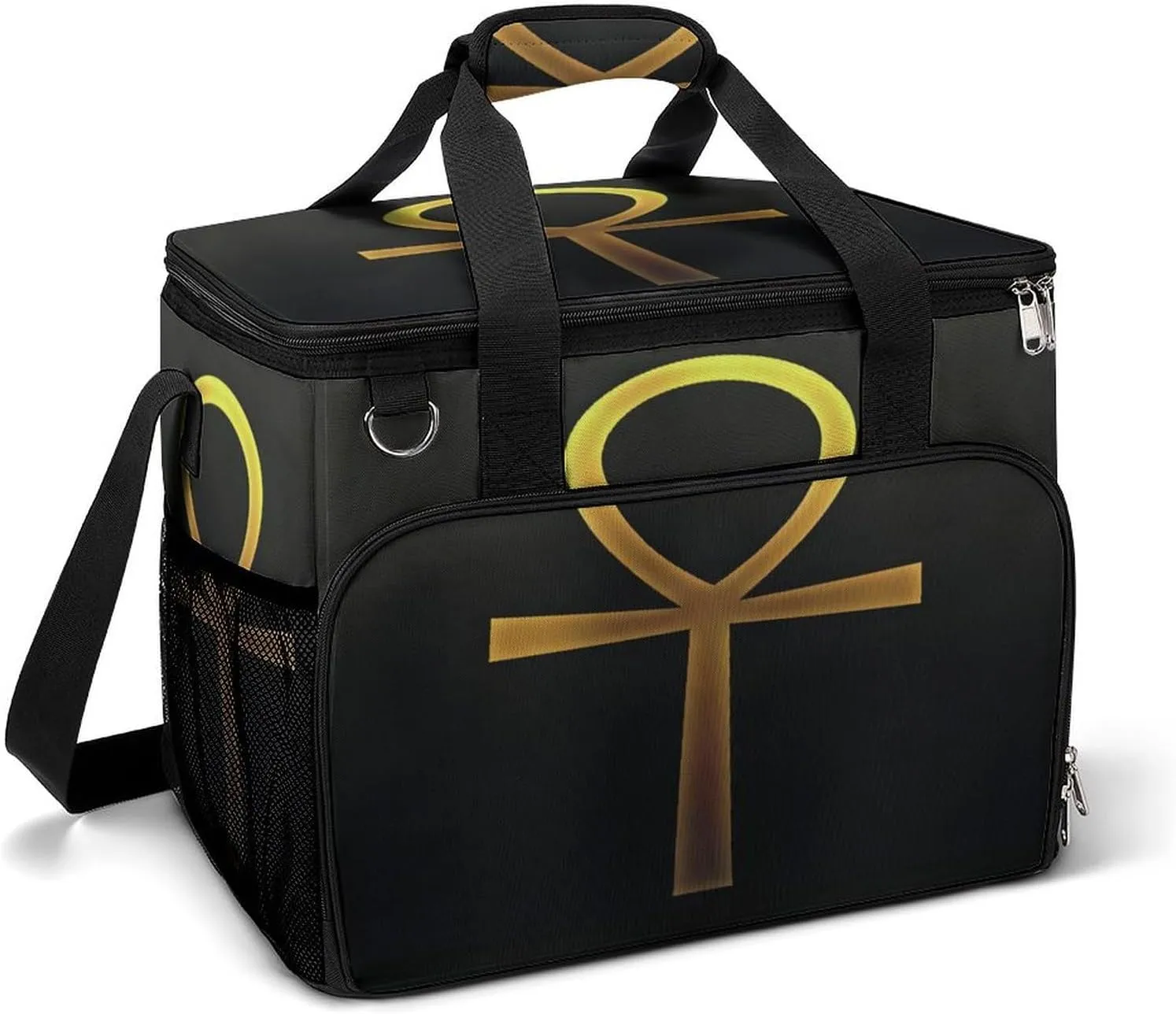 Gold Ancient Egyptian Ankh Cooler Bag, Collapsible Soft Sided Cooler, Large Leakproof Camping Cooler, Portable Travel Cooler for Camping, Road Trips